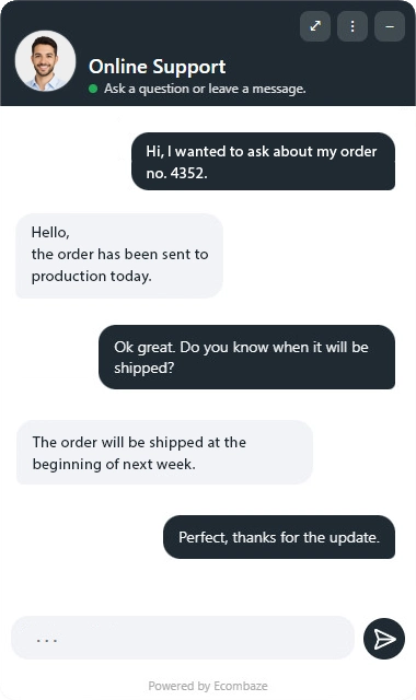 Widget live chat ecombaze widoczny na stronie sklepu